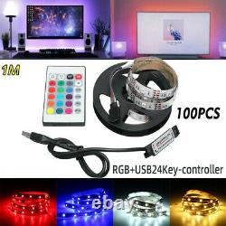 100 PCS 5V USB LED Strip Lights TV Back Light 5050 RGB Colour Changing with 24Ke