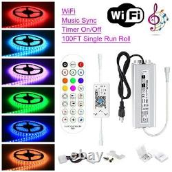 100FT/Roll Waterproof 12V RGB LED Strip Light Flexible RF Remote WiFi Music Sync
