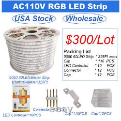 100M SMD 5050 RGB LED Strip Lights Waterproof IP65 Kitchen Rope Lamp AC 110V