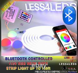 110V 120V Bluetooth Neon Rope Flex LED Strip Light RGB+W Outdoor 15 30m