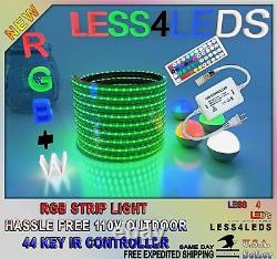 110V 120V LED Strip Light 49.2ft, 15M RGB+W Flexible Outdoor Holiday 5050