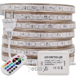 110V RGB 5050 LED Strip Light Waterproof Flexible Rope Lamp Lighting with Remote
