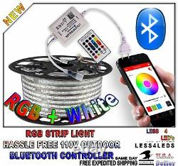 115ft 110V 120V RGB +W LED Light Flexible Outdoor LED Strip Light with Bluetooth