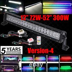 12-52 RGB Halo Multi-Color Chasing LED Work Light Bar Combo Bluetooth & Remote