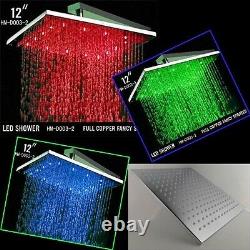 12 Square Showerhead LED Temperature Sensor Changing Color, Polished Chrome