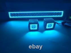 13.5 LED Light Bar + 2x 3 Cube Pods with RGB Halo Ring Chasing For Truck ATV SUV