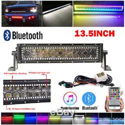 13.5 inch Off-road LED Light Bar Spot Flood with Bluetooth RGB Halo Chasing 12/14