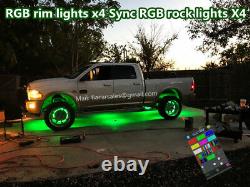 15.5RGB Color Change Wheel Rings Lights+4pcs RGB Rock Lights works together Kit