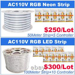 164ft 50M LED Neon Rope Light Strip 110V Waterproof Flexible Commercial Decor