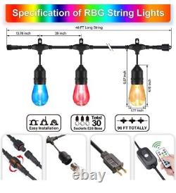 2-Pack 48FT Outdoor RGB String Lights, LED String Light, Shatterproof, Remote