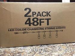 2-Pack 48FT Outdoor RGB String Lights, LED String Light, Shatterproof, Remote