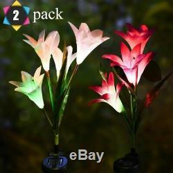 2 Pack Color-Changing LED Solar Powered 8 Flowers Stake Lights Yard Garden Decor