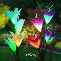 2 Pack Color-Changing Solar Lamp Outdoor Flowers Fairy Lights Patio Garden Decor