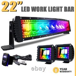 22 120W Curved LED Work Light Bar Driving Lamp Remote RGB Halo Color Changing