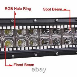 22 LED Light Bar & 2x 3 Cube Pods RGB Halo Ring Chasing For JEEP SUV TRUCK 4X4