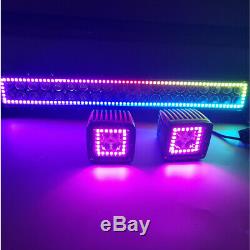 22 LED Light Bar + 2x 3 Cube Pods with RGB Halo Multi Color Changing Chasing