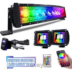 22inch 120W LED Work Light Bar Off road Driving Remote RGB Halo Color Changing