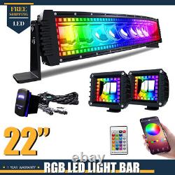 22inch Curved LED Light Bar RGB Color Changing Chasing Strobe for Jeep