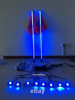 2PCS 3FT Flexible RGB Color Changing LED Whip Lights + 8PCS RGB Rock Lights Kit