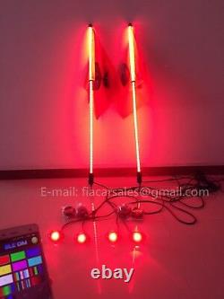 2PCS 3FT RGB Color changing LED Whip Lights + 4PCS RGB LED Rock Lights Sync Kit