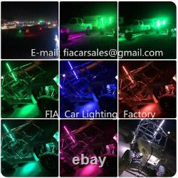 2PCS 4FT RGB Color Changing LED Whip Lights + 4PCS RGB Rock Lights Sync Kit
