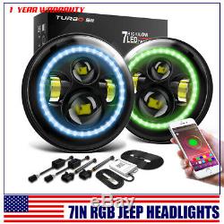 2PCS 7 RGB Color LED Headlights Hi/Lo lamp Combo For Jeep 07-17 Wrangler JK
