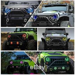 2X 7Inch Round COLOR CHANGING LED Headlights Hi/Lo 97-18 For JEEP Wrangler JK TJ