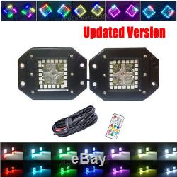 2x 5 24W FLUSH MOUNT LED Work Light Cube Pods Multi Color Changing RGB Halo Kit