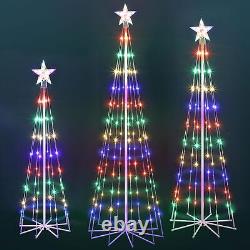 3PCS 4' 5' 6' LED Outdoor Christmas Tree Lights, Outside Lighted Cone Xmas Decor