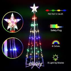 3PCS 4' 5' 6' LED Outdoor Christmas Tree Lights, Outside Lighted Cone Xmas Decor