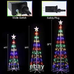 3PCS 4' 5' 6' LED Outdoor Christmas Tree Lights, Outside Lighted Cone Xmas Decor