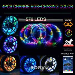 4 LED Wheel Ring Lights 15.5IP68 Change RGB+Chasing Color Bluetooth APP control