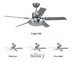 42/52 Ceiling Fan Light with 3-Color Change LED 5 Stainless Steel Blades Remote