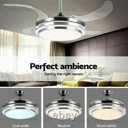 42'' Ceiling Fan with 3 Colors LED Light Retractable Blade and Remote Control US