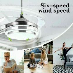 42'' Ceiling Fan with 3 Colors LED Light Retractable Blade and Remote Control US