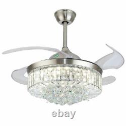 42 Crystal Chandelier Ceiling Fan LED Light Remote Fandelier 3 Color change