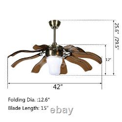 42 Fashion Ceiling Fan Light 3 Color Change LED Chandelier Retractable Remote
