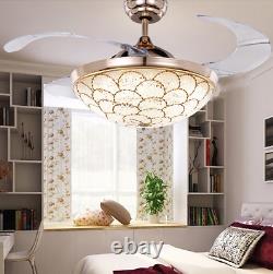 42 Invisible Ceiling Fan Light Remote Crystal LED 3-Color Change Chandelier