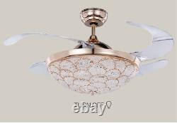 42 Invisible Ceiling Fan Light Remote Crystal LED 3-Color Change Chandelier