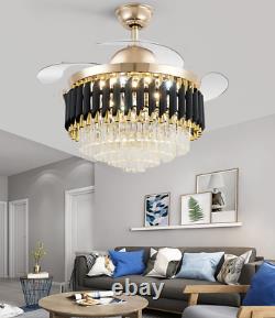 42 Invisible LED 3-Color Change Ceiling Fan Light Luxury Crystal Chandelier
