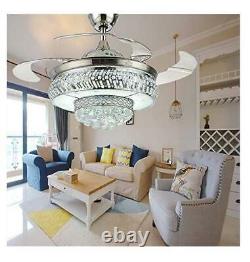 42 Modern LED Chandelier Crystal Ceiling Fan with Light Remote 3 Color Change