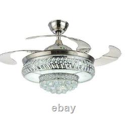 42 Modern LED Chandelier Crystal Ceiling Fan with Light Remote 3 Color Change