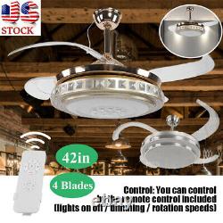 42 Retractable 65W LED Ceiling Fan Dimmable Lights 4 Blades Remote Control