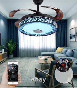 42 Retractable Ceiling Fan Light withBluetooth Music Player Remote LED Chandelier