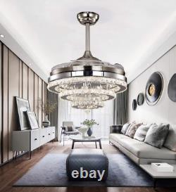 42 Retractable LED 3-Color Change Ceiling Fan Light Crystal Chandelier withremote