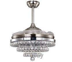 42 Retractable LED 3-Color Change Ceiling Fan Light Crystal Chandelier withremote