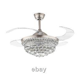 42Crystal Chandelier Ceiling Fan LED Light Remote Fandelier 3Color change Silve
