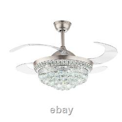 42Crystal Chandelier Ceiling Fan LED Light Remote Fandelier 3Color change Silve