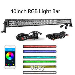 42inch RGB LED Straight Offroad Light Bar Bluetooth + RGB LED Rock Lights 4-Pods