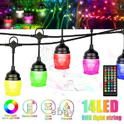 43FT Waterproof LED String Lights Bulbs Cafe RGB Color Changing Lamp with2 Remote